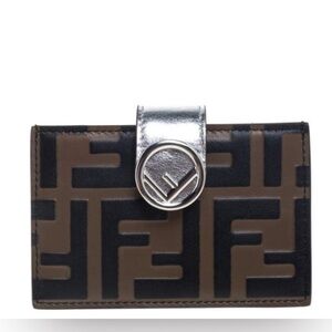 FENDI Tobacco Silver FF Zucca Lambskin Leather Maya Snap Accordion Card Wallet